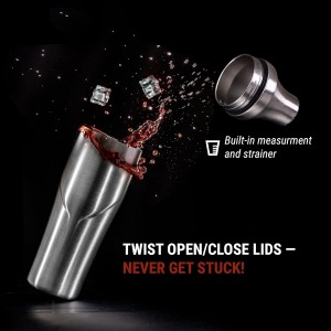 Lexenic 24oz Cocktail Shaker - Insulated Double Wall Keep Drink Chilled - No Stuck Twist Lid,Leakproof and Built-in Strainer - Perfect for Home Bar- Premium Stainless Steel Drink Shaker,Martini Shaker