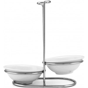 QWORK Standing Spoon Rest, Ceramic Cutlery Stand Upright Spoon Rack with Silver Stainless Steel Rack and Drip Tray for Stovetop and Kitchen Counter Organization