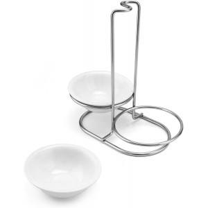 QWORK Standing Spoon Rest, Ceramic Cutlery Stand Upright Spoon Rack with Silver Stainless Steel Rack and Drip Tray for Stovetop and Kitchen Counter Organization