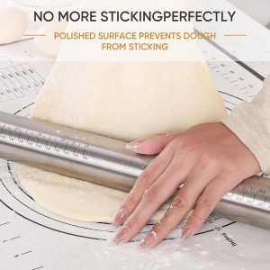 Stainless Steel Rolling Pin with Adjustable Thickness Rings - 4 Interchangeable Sizing Bands for Dumplings/Pasta/Cookies - Nonstick Kitchen Baking Tool