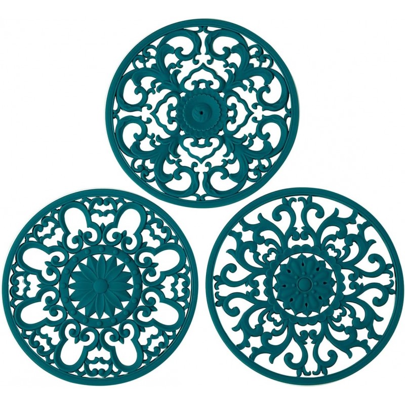 Extra Thick Silicone Trivet Mat for Hot Dishes, Hot Pots and Pans, Pot Holder, Hot Pad to Portect Your Table and Countertop, Kitchen Decor and Accessories,Teal, Set of 3