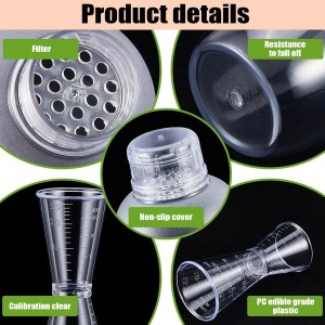 8 Pcs Plastic Cocktail Shaker Set 6 Pcs 24 oz Drink Shaker 2 Pcs Double Measuring Jigger Clear Plastic Bottle Tea Drink Mixer Cocktail Measuring Cup for Kitchen Bar Party Tools