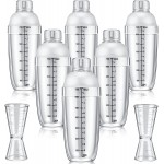8 Pcs Plastic Cocktail Shaker Set 6 Pcs 24 oz Drink Shaker 2 Pcs Double Measuring Jigger Clear Plastic Bottle Tea Drink Mixer Cocktail Measuring Cup for Kitchen Bar Party Tools