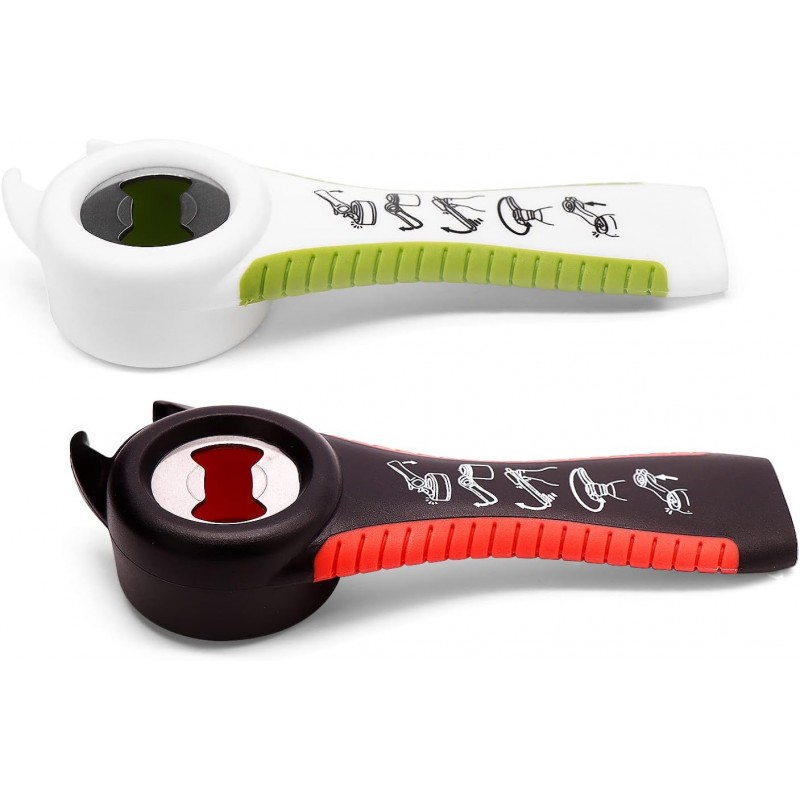 2Pcs 5 In 1 Multi Bottle Opener, Jar Bottle Can Opener Kitchen Multi Tools Opener, Lid Twist Off Gripper, for Seniors Rheumatoid Arthritis Good Kitchen Tool (black/white)