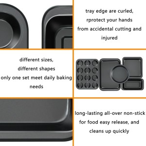 Kitchen 5-Piece Nonstick Bakeware Set - Round/Square Cake Pans, Muffin Pan, Loaf Pan, Roast Pan & Baking Sheets