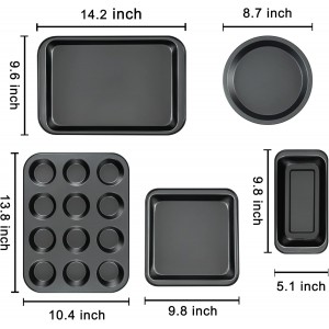 Kitchen 5-Piece Nonstick Bakeware Set - Round/Square Cake Pans, Muffin Pan, Loaf Pan, Roast Pan & Baking Sheets
