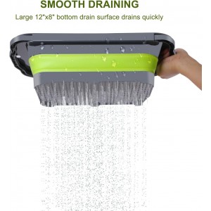 QiMH Colander Collapsible, Over Sink Silicone 9 Quart(8.5L) Extra Large Kitchen Strainers with Extendable Handles, Veggies, Fruit and Pasta Foldable Strainer, BPA Free, Kitchen Essential