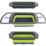 QiMH Colander Collapsible, Over Sink Silicone 9 Quart(8.5L) Extra Large Kitchen Strainers with Extendable Handles, Veggies, Fruit and Pasta Foldable Strainer, BPA Free, Kitchen Essential