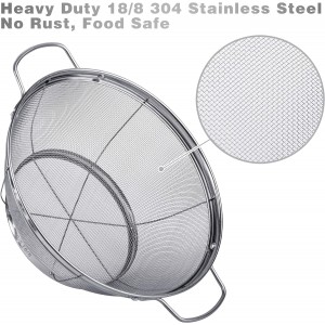 5 Pack 18/8 Stainless Steel Colander Sieves, Multi Size Mesh Strainer Net Baskets with Handles & Resting Base for Strain, Drain, Rinse or Steam