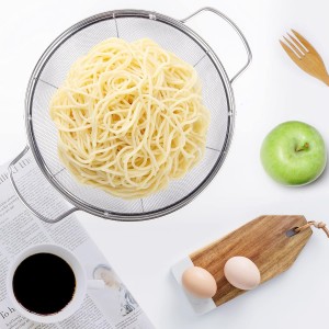 5 Pack 18/8 Stainless Steel Colander Sieves, Multi Size Mesh Strainer Net Baskets with Handles & Resting Base for Strain, Drain, Rinse or Steam