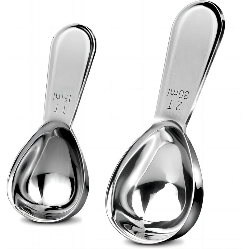 GREATLINK Stainless Steel 430 Coffee Scoop, Coffee Measuring Spoon Short Handle for Measuring Coffee, Milk, Tea,Sugar,Lemon juice, and olive oil,Set of 2(15 ml & 30 ml)