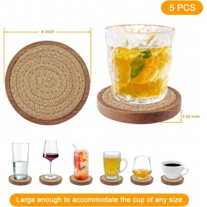 Wood Coasters for Drinks, Eykao Absorbent Coaster Sets of 5, Woven Drink Coasters for Coffee Table, Housewarming Gift for Farmhouse Home Decor,4 inches