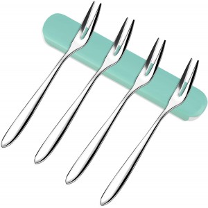 4pcs Quality Metal Forks Gift Set for Olives Prawns Antipasti Cheese Dessert Cake Fruit Salad Appetizer Cocktail Crab Escargot, Cute 304 Stainless Steel Silver Forks Mirror-Polished Dishwasher-Safe