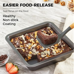 HONGBAKE 8x8 Cake Baking Pan Set, Nonstick Square Brownie Pans with Wider Grips, 2 Pieces, Heavy Duty, Grey