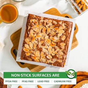 HONGBAKE 8x8 Cake Baking Pan Set, Nonstick Square Brownie Pans with Wider Grips, 2 Pieces, Heavy Duty, Grey