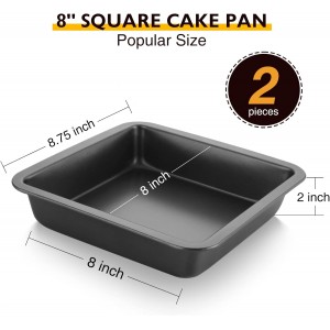 HONGBAKE 8x8 Cake Baking Pan Set, Nonstick Square Brownie Pans with Wider Grips, 2 Pieces, Heavy Duty, Grey