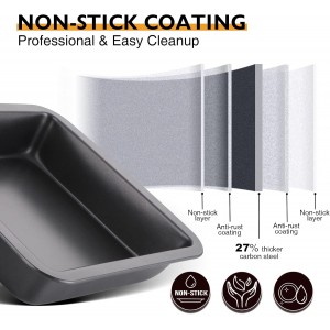 HONGBAKE 8x8 Cake Baking Pan Set, Nonstick Square Brownie Pans with Wider Grips, 2 Pieces, Heavy Duty, Grey