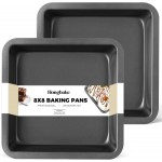 HONGBAKE 8x8 Cake Baking Pan Set, Nonstick Square Brownie Pans with Wider Grips, 2 Pieces, Heavy Duty, Grey