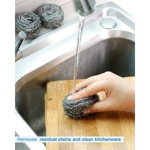 12Pcs Steel Wool Scrubber Pads for Cleaning Dishes, Pans, Pots, Ovens, Grills, Sinks - Stainless Steel Scrubbers for Kitchen, 12 Pack