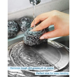 12Pcs Steel Wool Scrubber Pads for Cleaning Dishes, Pans, Pots, Ovens, Grills, Sinks - Stainless Steel Scrubbers for Kitchen, 12 Pack