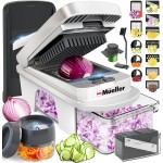 Mueller Pro-Series All-in-One, 12 Blade Mandoline Slicer for Kitchen, Food Chopper, Vegetable Slicer and Spiralizer, Cutter, Dicer, Grater, Kitchen Gadgets Sets with Container, White Sand/Gray