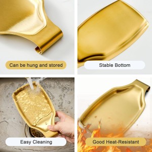 Gold Spoon Rest For Stove up, Stainless Steel Spoon Rest For Kitchen Counter, Large Kitchen Spoon Holder with Square Bottom, Spatula Spoon Ladle Utensil Holder, Heavy Duty.
