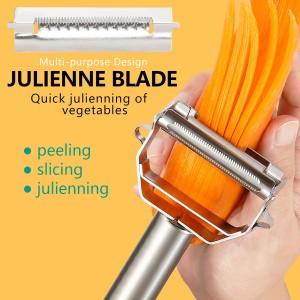 Stainless Steel Peeler Julienne Cutter Slicer for Carrot Potato Melon Vegetable and Fruit with Cleaning Brush