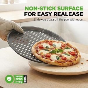NutriChef 12.8 Inch Nonstick Pizza Pan for Oven - Carbon Steel Pizza Baking Tray with Airflow Holes - Premium Bakeware for Fresh & Frozen Pizza, Dishwasher Safe - Gray