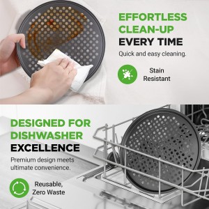 NutriChef 12.8 Inch Nonstick Pizza Pan for Oven - Carbon Steel Pizza Baking Tray with Airflow Holes - Premium Bakeware for Fresh & Frozen Pizza, Dishwasher Safe - Gray