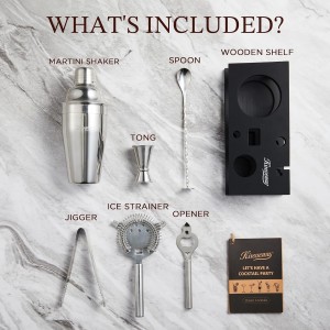 KITESSENSU Cocktail Shaker Set Bartender Kit, 6-Piece Silver Bar Set with Stand, Bar kit with Essential Bar Accessory Tools: Martini Shaker, Jigger, Strainer, Bar Spoon, Tongs, Opener