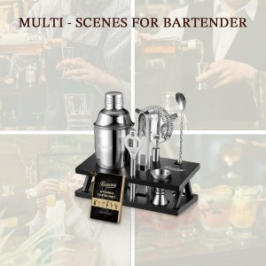 KITESSENSU Cocktail Shaker Set Bartender Kit, 6-Piece Silver Bar Set with Stand, Bar kit with Essential Bar Accessory Tools: Martini Shaker, Jigger, Strainer, Bar Spoon, Tongs, Opener