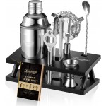 KITESSENSU Cocktail Shaker Set Bartender Kit, 6-Piece Silver Bar Set with Stand, Bar kit with Essential Bar Accessory Tools: Martini Shaker, Jigger, Strainer, Bar Spoon, Tongs, Opener