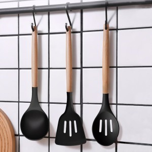 Silicone Kitchen Utensils Set of 6, Cooking Utensils Set with Heat Resistant Wooden Handle, Nonstick Silicone Spatula Spoon Turner Ladle, Cooking Kitchen Gadget for Cookware & Baking BPA FREE