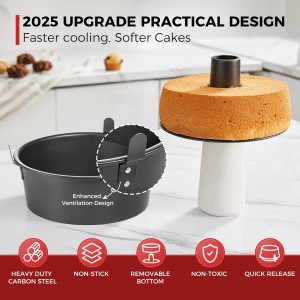 HONGBAKE Angel Food Cake Pan with Removable Bottom, 10 Inch Tube Pan, Nonstick Pound Cake Pans for Baking, Chiffon Cake Mold, 16-Cup, Heavy Duty - Dark Grey