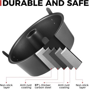 HONGBAKE Angel Food Cake Pan with Removable Bottom, 10 Inch Tube Pan, Nonstick Pound Cake Pans for Baking, Chiffon Cake Mold, 16-Cup, Heavy Duty - Dark Grey