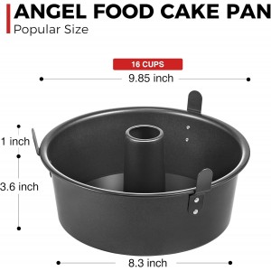 HONGBAKE Angel Food Cake Pan with Removable Bottom, 10 Inch Tube Pan, Nonstick Pound Cake Pans for Baking, Chiffon Cake Mold, 16-Cup, Heavy Duty - Dark Grey