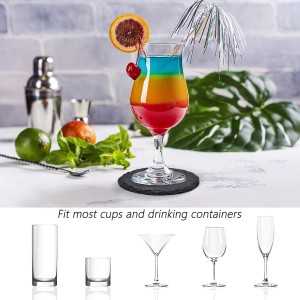 4 PCS Round Slate Drink Coasters Set, SIJDIEE 4 Inch Laser Engraving Black Slate Stone Coasters with Anti-Scratch Bottom and Coaster Holder for Office Bar Kitchen Home Dinner Table Decor Supplies