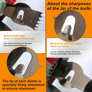 Lemon Citrus Zester Tool Cheese Grater for kitchenaid-Multipurpose grooved channel knife scraper,Stainless steel blade and ergonomically designed curved handle