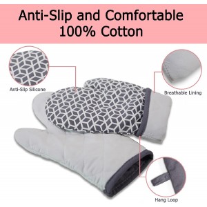 Oven Mitts and Pot Holders Sets 6pcs, Thick Cotton Oven Gloves High Heat Resistant 500℉with Extra Long Oven Mitts and Hot Pads Potholders with Non-Slip Silicone Surface for Cooking Baking