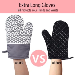 Oven Mitts and Pot Holders Sets 6pcs, Thick Cotton Oven Gloves High Heat Resistant 500℉with Extra Long Oven Mitts and Hot Pads Potholders with Non-Slip Silicone Surface for Cooking Baking