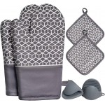 Oven Mitts and Pot Holders Sets 6pcs, Thick Cotton Oven Gloves High Heat Resistant 500℉with Extra Long Oven Mitts and Hot Pads Potholders with Non-Slip Silicone Surface for Cooking Baking