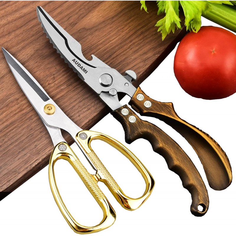 Premium Kitchen Shears 2-Pack Heavy Duty Poultry & Meat Scissors, Bone Shears for Cooking