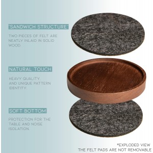 Wood Coaster for Drinks, 4.3 Inch, Set of 6, Absorbent and Insulation Felt Stackable Cup Holders, Coasters for Wooden Table, Designed by S1EGAN