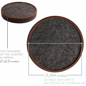 Wood Coaster for Drinks, 4.3 Inch, Set of 6, Absorbent and Insulation Felt Stackable Cup Holders, Coasters for Wooden Table, Designed by S1EGAN