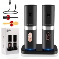Rechargeable Electric Salt and Pepper Grinder Set with Double Charging Base, Support Battery Operated, Refillable Spice Automatic Mill Shakers Set with Adjustable Coarseness and LED Light