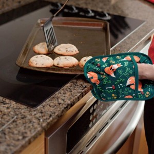 Pot Holders Set of 2 Heat Resistant 480℉ Kitchen 100% Cotton Comfortable Lining Printing Fox Flower Women Men Home Cooking Baking Microwave BBQ Gift(Fox Flower)