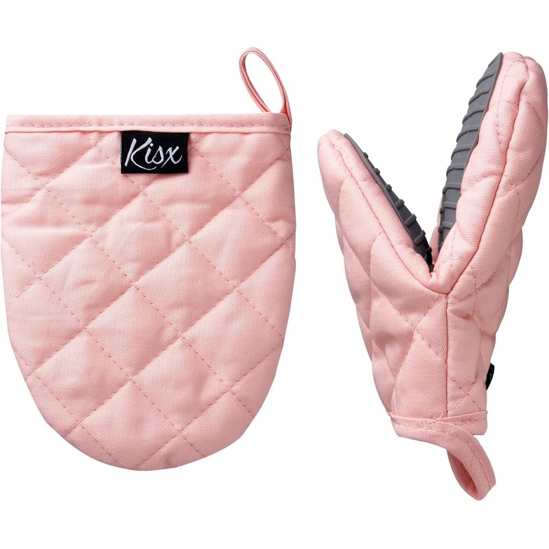 Pink Silicone Oven Mitts & Pot Holders Set - Heat Resistant, Mini Kitchen Gloves for Cooking