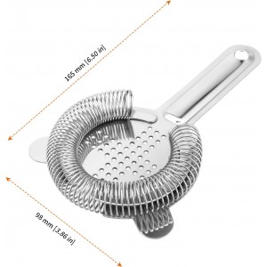 HOZEON 4 Pack 6.5 Inches Cocktail Strainer, Stainless Steel Bar Strainer Tool, 2 Prong Bartender Strainer for Bar Restaurant Home, Silver