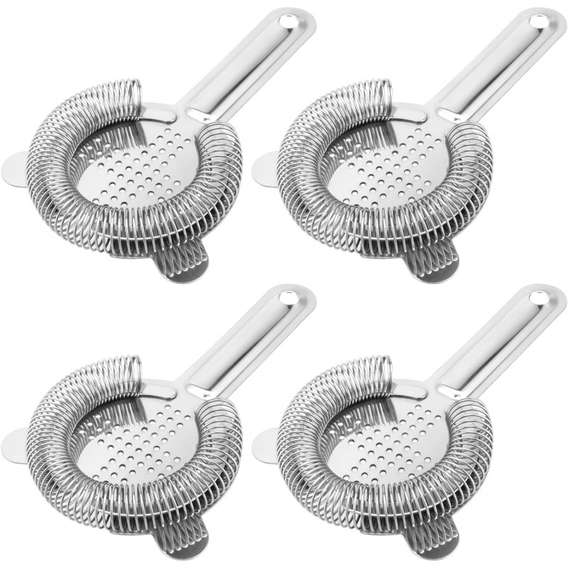 HOZEON 4 Pack 6.5 Inches Cocktail Strainer, Stainless Steel Bar Strainer Tool, 2 Prong Bartender Strainer for Bar Restaurant Home, Silver