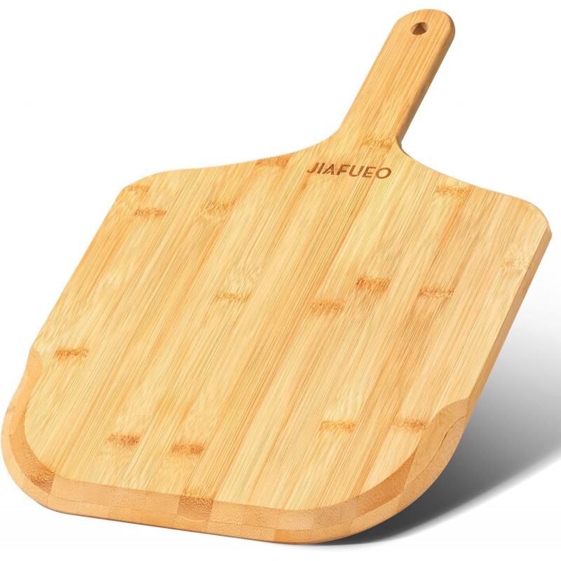Pizza Peel 12 inch, Bamboo Pizza Paddle Spatula - Wooden Serving Board, Oven Accessory for Baking Homemade, Wood Cutting Board for Cheese Bread Fruit Vegetables